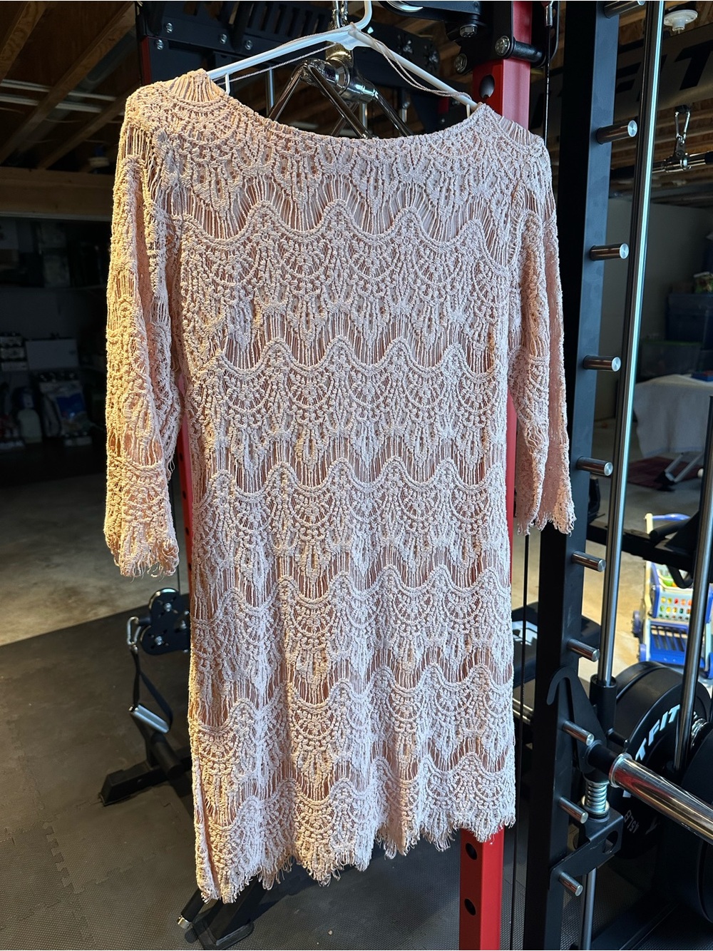 Studio Crochet Lace Shift Dress in Dusty Pink